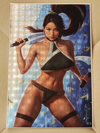 Image of ** Skyline #1 AKALI League of Legends ULTRA RARE 3D FOIL #'d 2/3 4 Book SET **