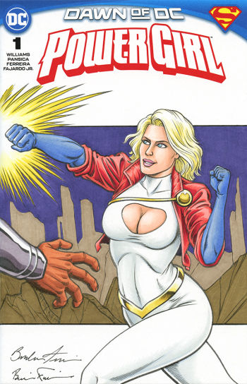 Image of POWER GIRL Sketch Cover drawn by the Fraim Bros.!