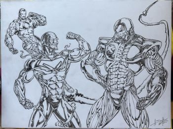 Image of Iron Man, Metallix, and X-O Ink Illustration
