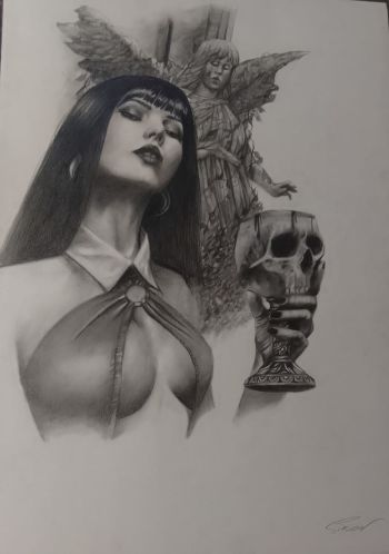 Image of Vampirella with Skull Chalice