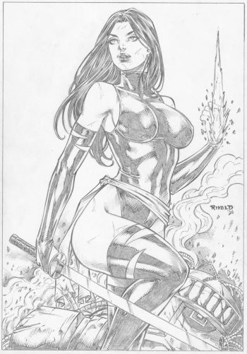 Image of Psylocke Pencil Illustration 9x12