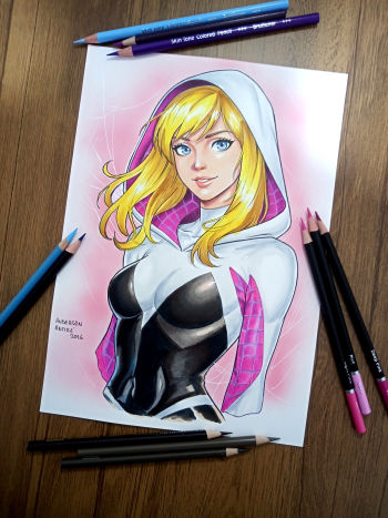Image of Spider-Gwen Colored Pencil Portrait
