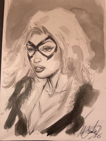 Image of Black Cat – Original A4 Ink & Ink Wash (Mezzatinta) Sketch | Signed | One-of-a-Kind