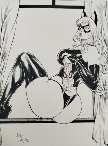 Image of Black Cat Pin Up 9x12