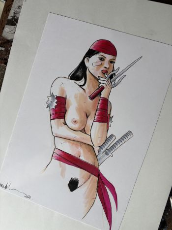 Image of Battle-Scarred Elektra Original Art