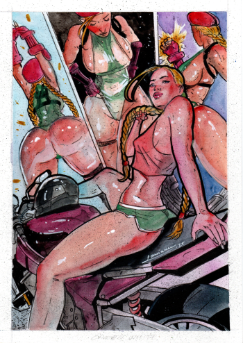 Image of Cammy on Motorcycle Pin Up