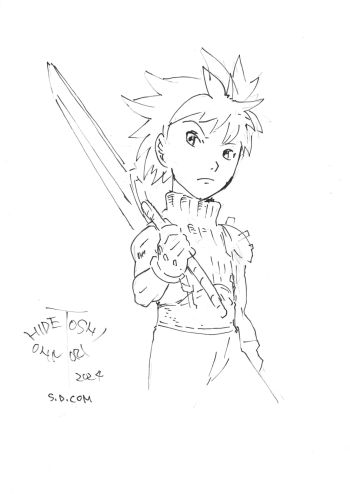 Image of Final Fantasy VII Cloud Sketch by Hidetoshi Omori