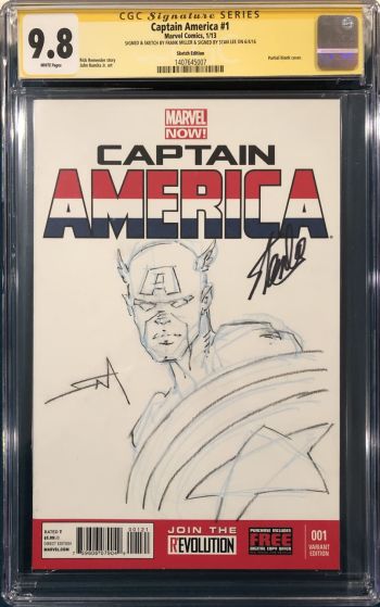 Image of Stan Lee signed Frank Miller Captain America #1 Sketch