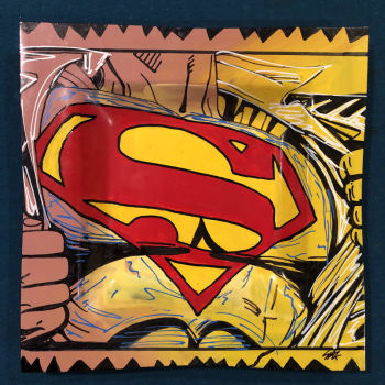 Image of Steve Kaufman Superman Chest Emblem Original Art Painting