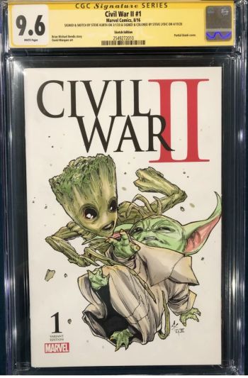Image of Steve Kurth Civil War II #1 Sketch Cover Groot and Baby Yoda