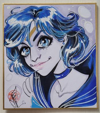 Image of Sailor Mercury Original Art on Japanese Shikishi