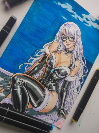 Image of Black Cat original art size 21x29,7 cm  A4 by aly Rafael 