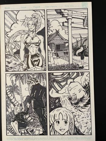 Image of Pineapple Man unpublished page (2 kids in lower right panel) OA by Sam Campos