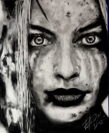 Image of 16x20 Charcoal Hand Drawn Signed Portrait of Harley Quinn  in
