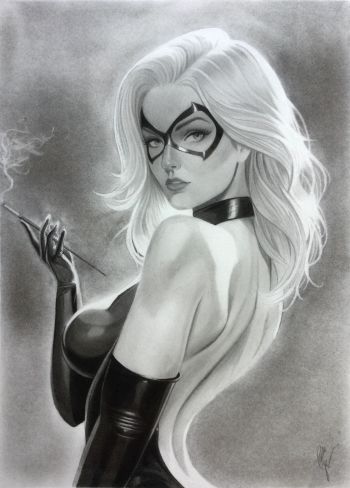 Image of Black Cat - Felicia Hardy - Original Graphite Drawing - Film Noir Style
