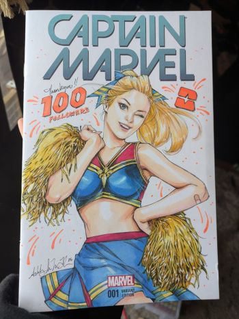Image of MUST READ!  HUGE BONUS! 100 Followers celebration! CHEER CAPTAIN MARVEL Sketchcover by Ashley Witter