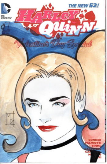 Image of Harley Quinn Inked/Colored Sketch Cover Signed by Michelle Delecki