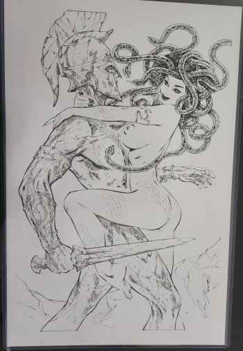 Image of Medusa vs. Spartan Warrior Original Art by Elias Chatzoudis