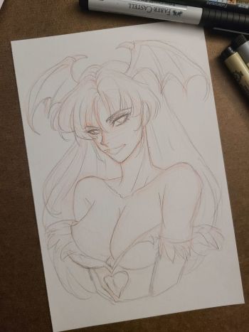 Image of Morrigan Aensland Pencil Sketch