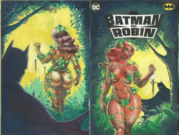 Image of Poison Ivy Gouache Painting on Batman and Robin Blank Cover