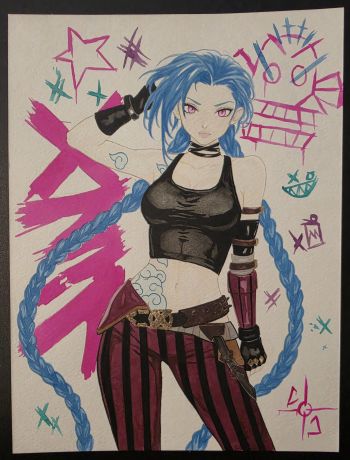 Image of Jinx from Arcane Watercolor Sketch by Courtney Costello