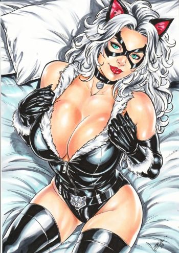 Image of Black Cat Pin Up 9x12
