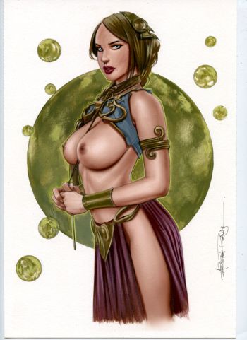 Image of 8,5 x 11" Slave Leia  Gouache, Acrylics and Color Pencil by Alex Miranda
