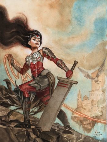 Image of  absolute wonder woman watercolor original art