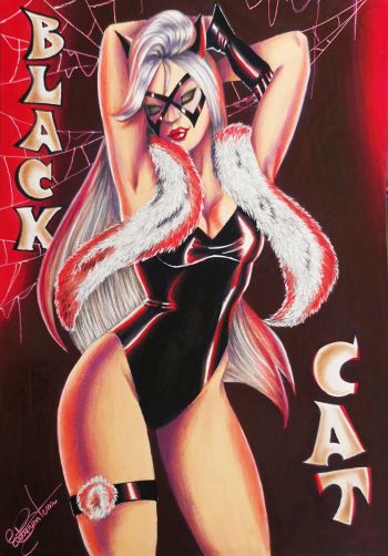 Image of Black Cat – Seductive Pin-Up Original Artwork (One of a Kind)