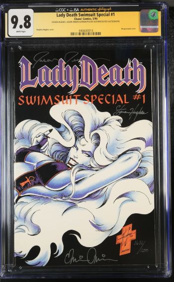 Image of Lady Death Swimsuit Special #1 (1631/2000) CGC 9.8 Signed by Steven Hughes, Jason Jensen & Brian Pulido