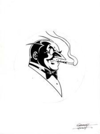 Image of PENGUIN CAMPAIGN BUTTON INKED ORIGINAL ART SIGNED KERRY GAMMILL & JEFF ALBRECHT