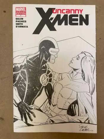Image of Scott Summers and Emma Frost drawn by Steve Lieber