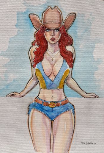 Image of Jean Grey Cowgirl Pin Up Art