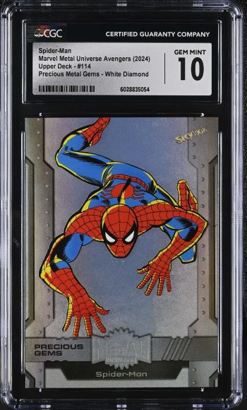 Image of Spider-Man #114 Marvel Metal Universe Avengers Precious Metal Gems White Diamond CGC 10