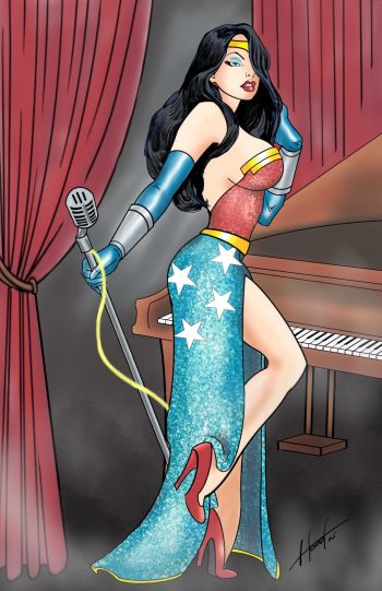Image of Wonder Woman as Jessica Rabbit Pin-Up