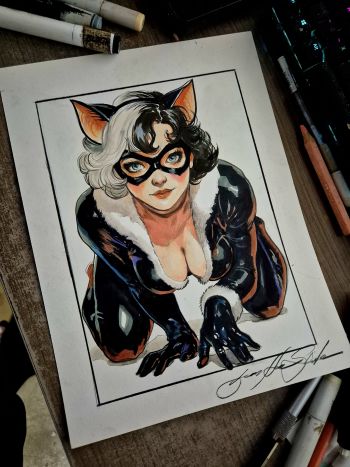 Image of BLACK CAT - Pinup art by Guilherme Silva - 09" x 12"
