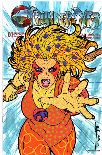 Image of Cheetara metallic and matte acrylic paint sketch cover. Thundercats #1