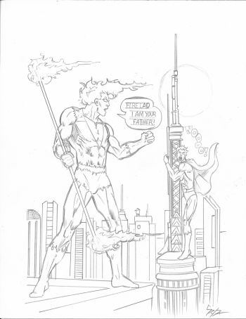 Image of Firelord and Fire Lad preliminary pencils by Jason "Spyda" Adams