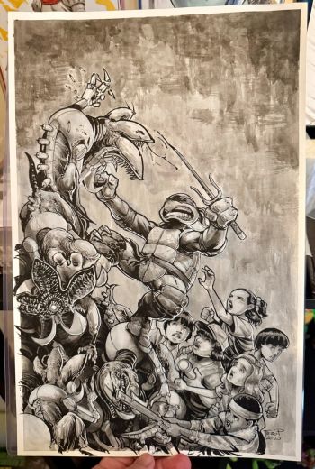 Image of 11x17 Stranger Things TMNT Issue #3 Cover A by Fero Pe