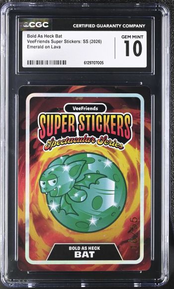 Image of Bold As Heck Bat | VeeFriends Super Stickers: SS | Emerald on Lava | CGC GEM MINT 10