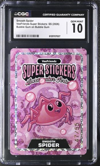 Image of Smooth Spider | VeeFriends Super Stickers: SS | Bubble Gum on Bubble Gum | CGC GEM MINT 10