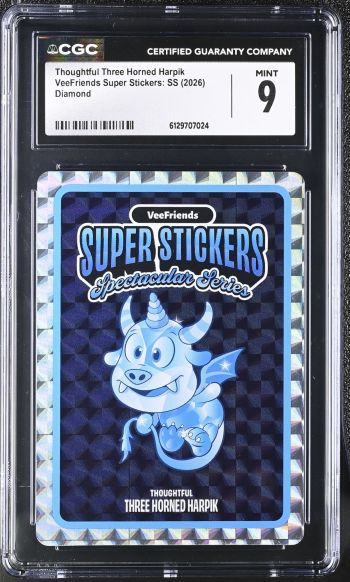 Image of Thoughtful Three Horned Harpik | VeeFriends Super Stickers: SS | Diamond | CGC 9