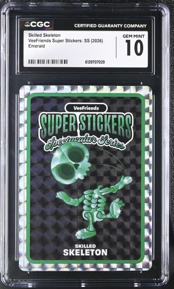 Image of Skilled Skeleton | VeeFriends Super Stickers: SS | Emerald | CGC GEM MINT 10