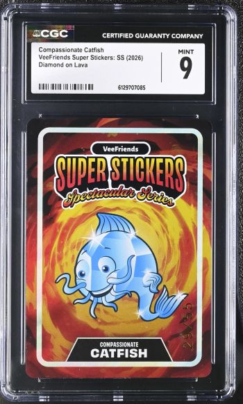 Image of Compassionate Catfish | VeeFriends Super Stickers: SS | Diamond on Lava | CGC 9
