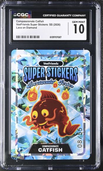 Image of Compassionate Catfish | VeeFriends Super Stickers: SS | Lava on Diamond | CGC GEM MINT 10