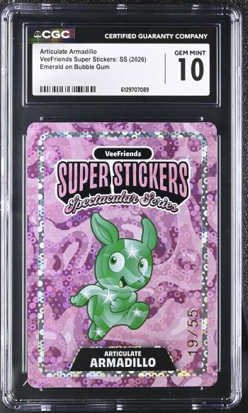 Image of Articulate Armadillo | VeeFriends Super Stickers: SS | Emerald on Bubble Gum | CGC GEM MINT 10