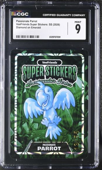 Image of Passionate Parrot | VeeFriends Super Stickers: SS | Diamond on Emerald | CGC 9