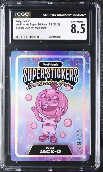 Image of Jolly Jack-O | VeeFriends Super Stickers: SS | Bubble Gum on Hologram | CGC 8.5