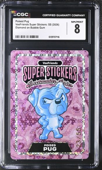 Image of Poised Pug | VeeFriends Super Stickers: SS | Diamond on Bubble Gum | CGC 8