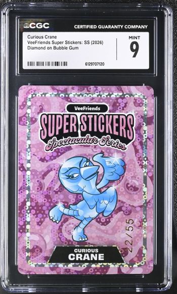 Image of Curious Crane | VeeFriends Super Stickers: SS | Diamond on Bubble Gum | CGC 9